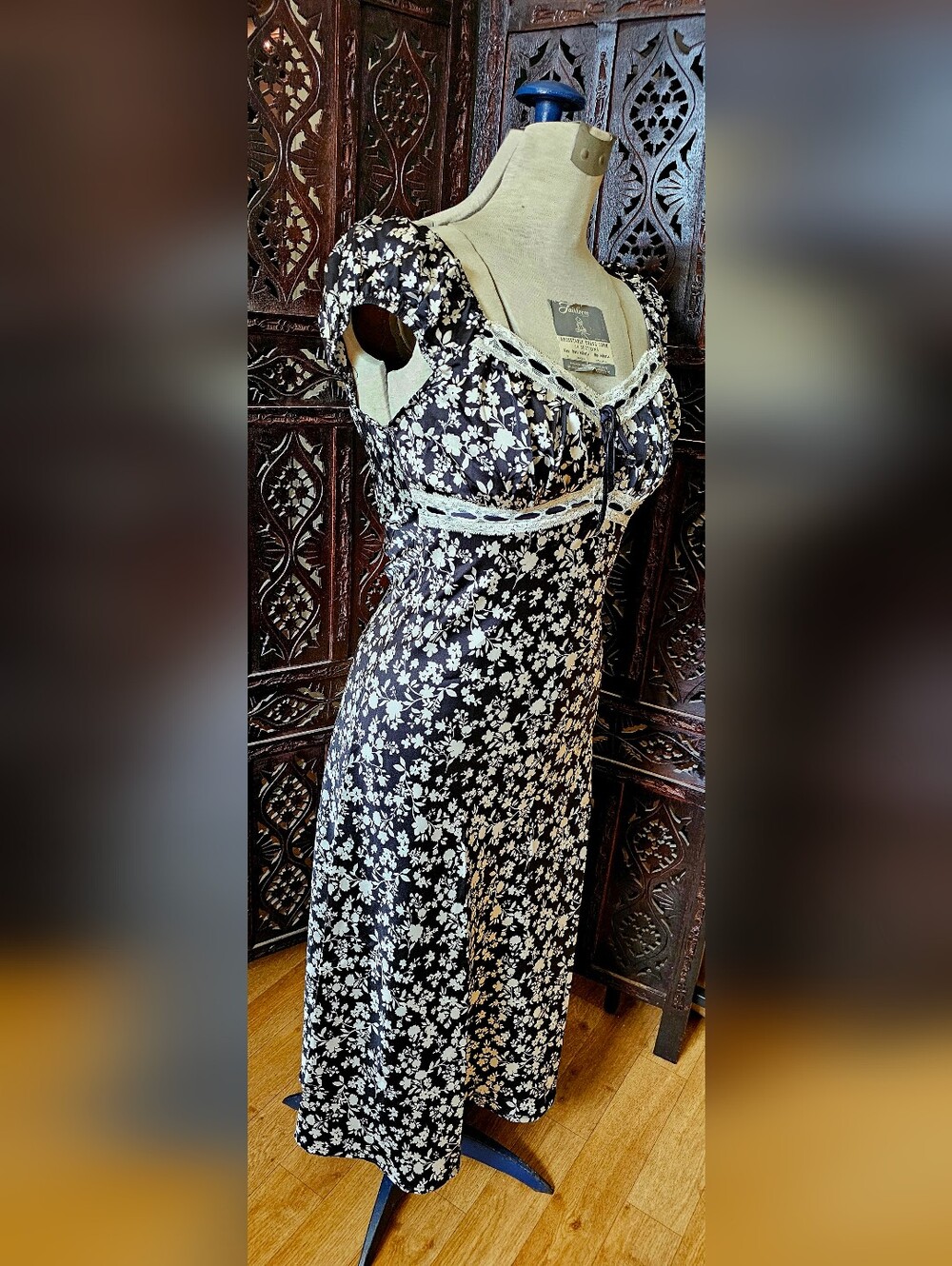 Black Floral Lace-Trim Slip Dress